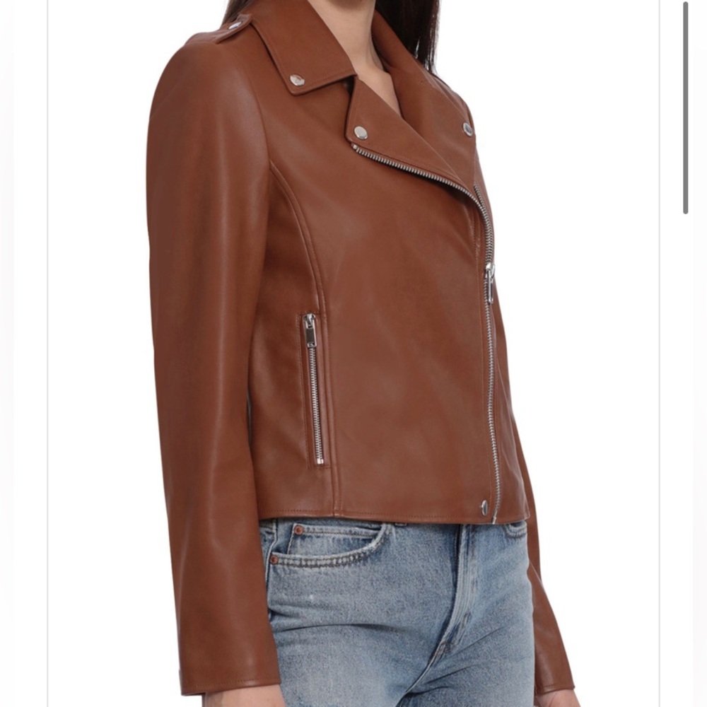 Bagatelle Collection Faux Leather Biker Jacket Zippered Camel Colored